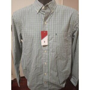 New Men's Izod button shirt Small S Long Sleeve blue/green/white plaid NWT